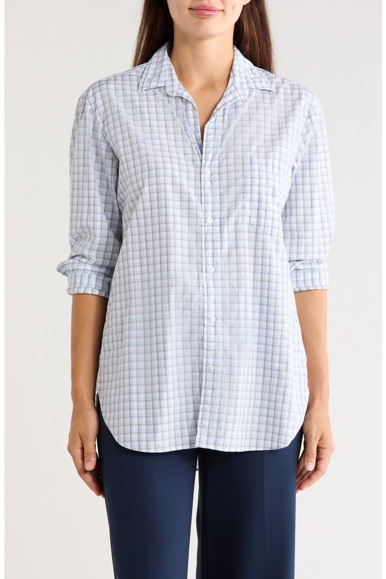 Boyfriend Button-Up Shirt, Main, color, WHITE GRAY BLUE CHECK