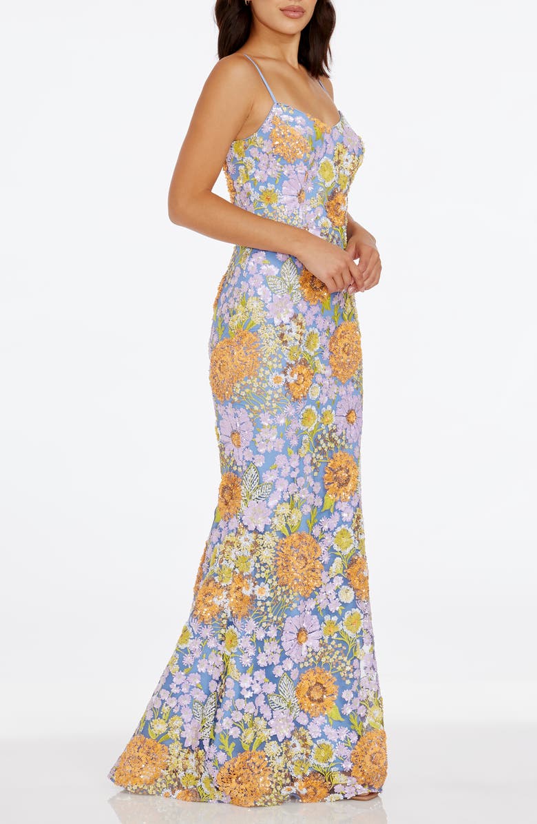 Dress the Population Giovanna Floral Sequin Mermaid Gown, Alternate, color, Lavender Multi