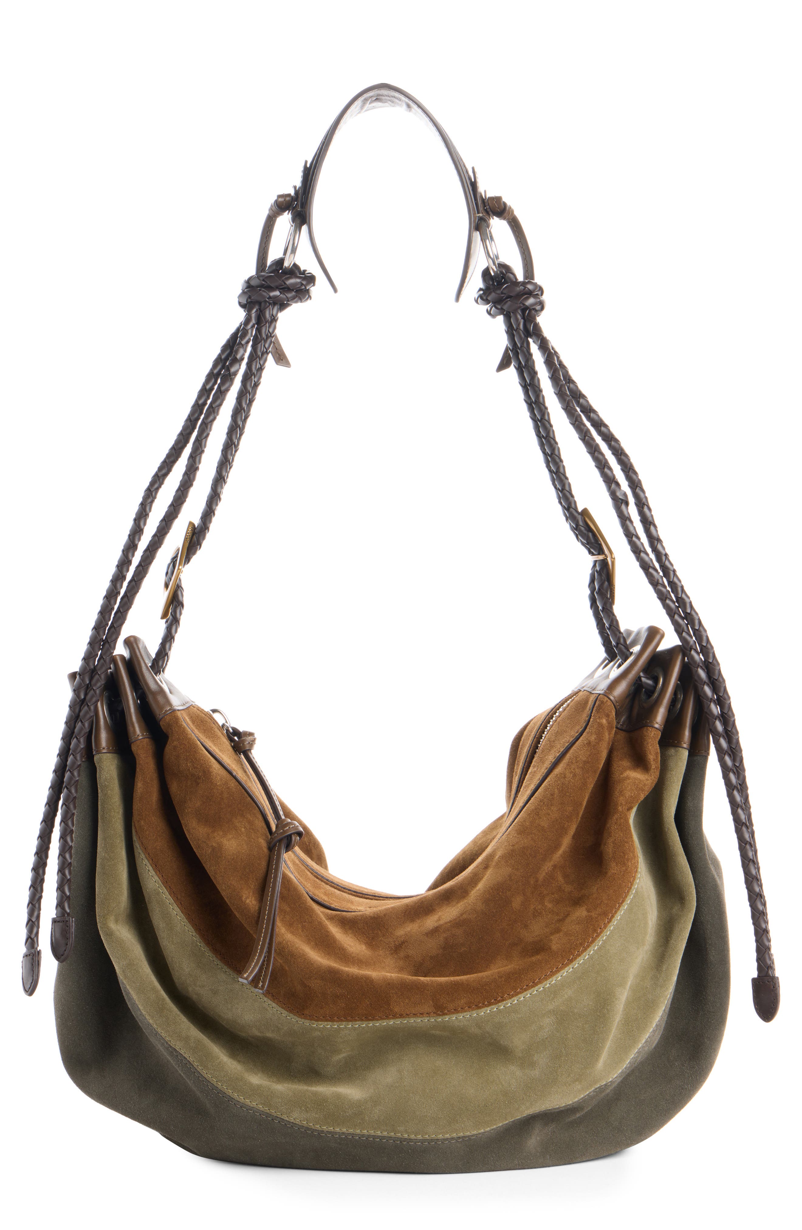 Isabel Marant Large Maia Colorblock Suede Shoulder Bag, Main, color, Multicolor Khaki
