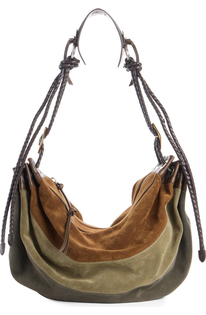 Isabel Marant Large Maia Colorblock Suede Shoulder Bag, Main, color, Multicolor Khaki