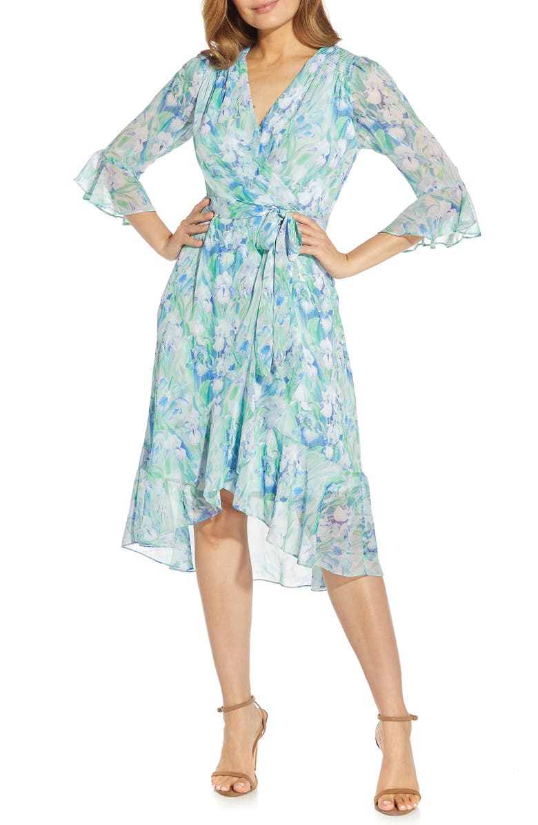 Adrianna Papell Print Long Sleeve Chiffon Dress, Main, color, 