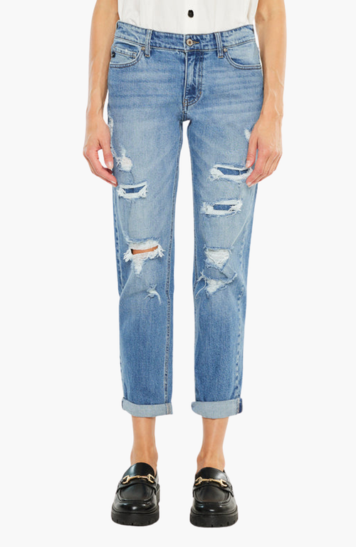 Kancan Devika Mid Rise Boyfriend Jeans In Blue