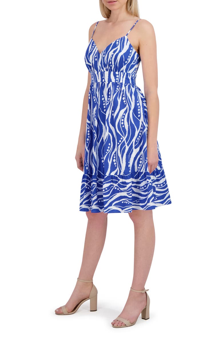 Laundry by Shelli Segal Wave Print Cotton Fit & Flare Sundress, Alternate, color, Blue Lapis
