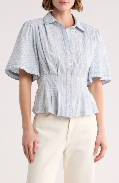 Short Sleeve Peplum Button-Up Shirt