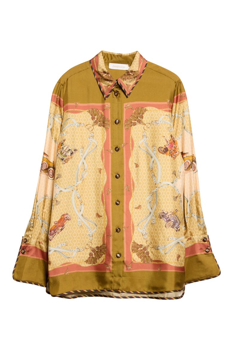 Valiant Scarf Print Silk Twill Button-Up Shirt, Main, color, MOSS SCARF