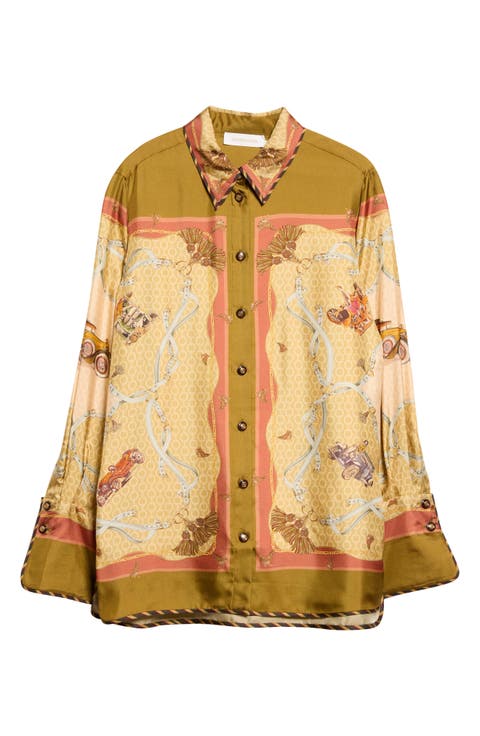 Valiant Scarf Print Silk Twill Button-Up Shirt