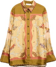 Zimmermann Valiant Scarf Print Silk Twill Button-Up Shirt
