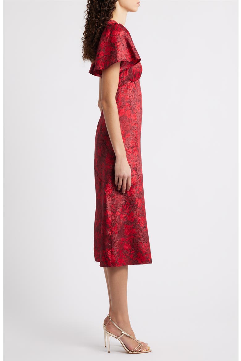 Floral Jacquard Draped Midi Dress, Alternate, color, RED HOLLIE FLORAL