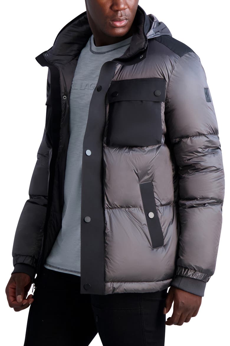 Mixed Media Quilted Coat, Alternate, color, GREY
