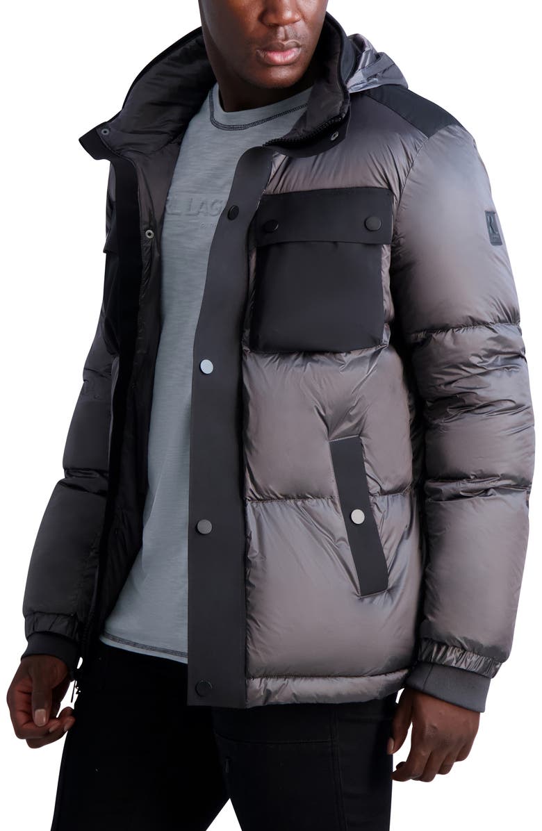 KARL LAGERFELD PARIS Mixed Media Quilted Coat, Alternate, color, 