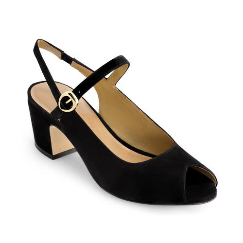 Bernardo Suede Mary Jane Peep Slingback Pumps