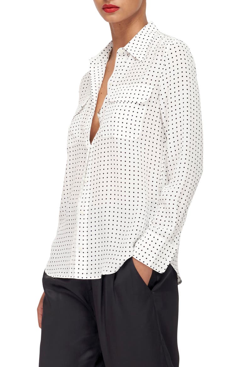 Slim Fit Signature Dot Print Silk Button-Up Blouse, Alternate, color, NTR WHT TR