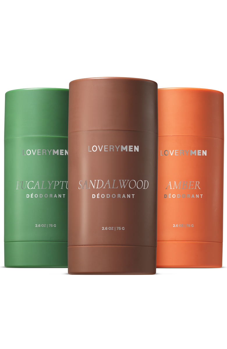 Lovery 3-Pack Odor Control Deodorants Gift Set, Main, color, Amber/Eucalyptus/Sandalwood