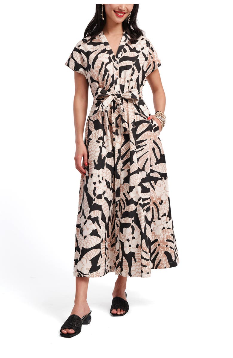 Frances Valentine Eve Dress Sketchy Jungle, Main, color, Taupe/Black