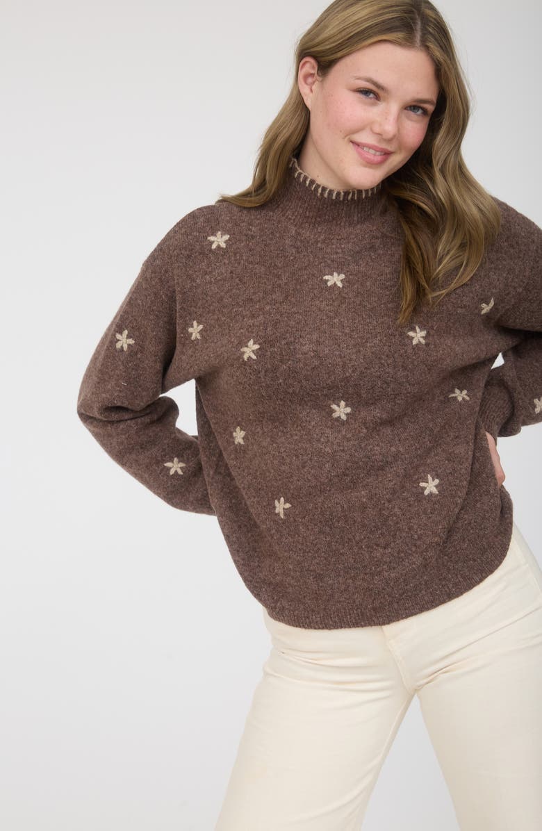 Blu Pepper Floral Mock Neck Sweater, Alternate, color, Brown