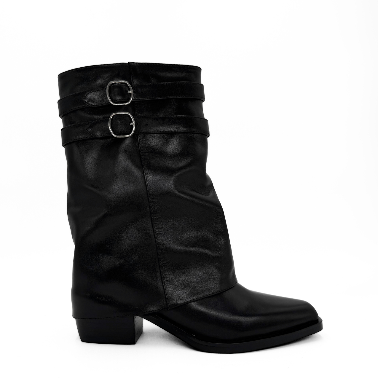 Amie Rafa Alma Foldover Leather Boots, Main, color, Black