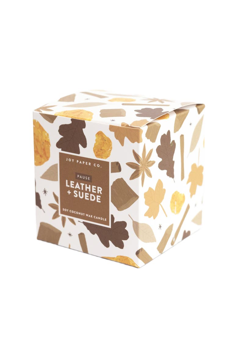 Pause Leather Suede Coconut Soy Candle, Alternate, color, White With Gold