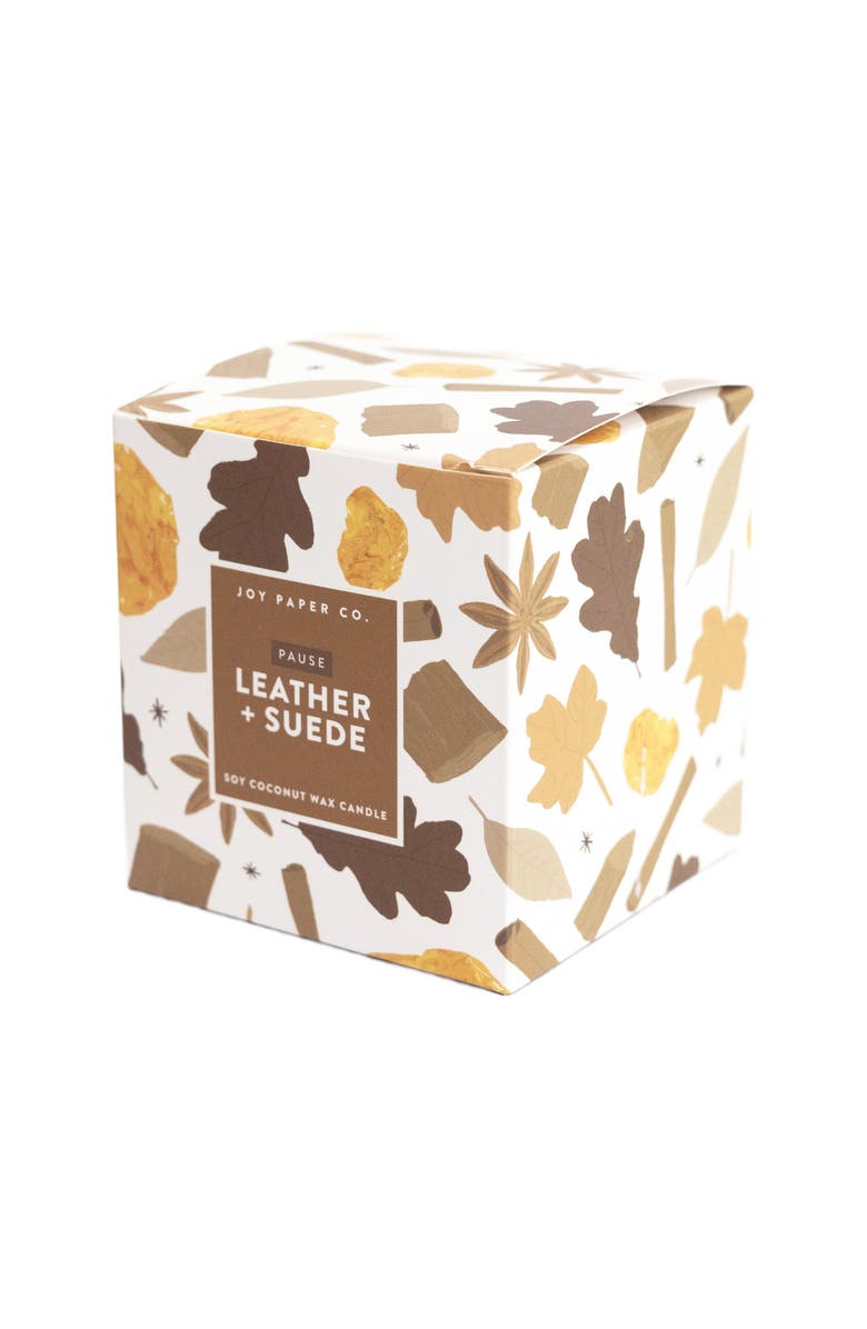 Joy Paper Co. Pause Leather Suede Coconut Soy Candle, Alternate, color, White With Gold