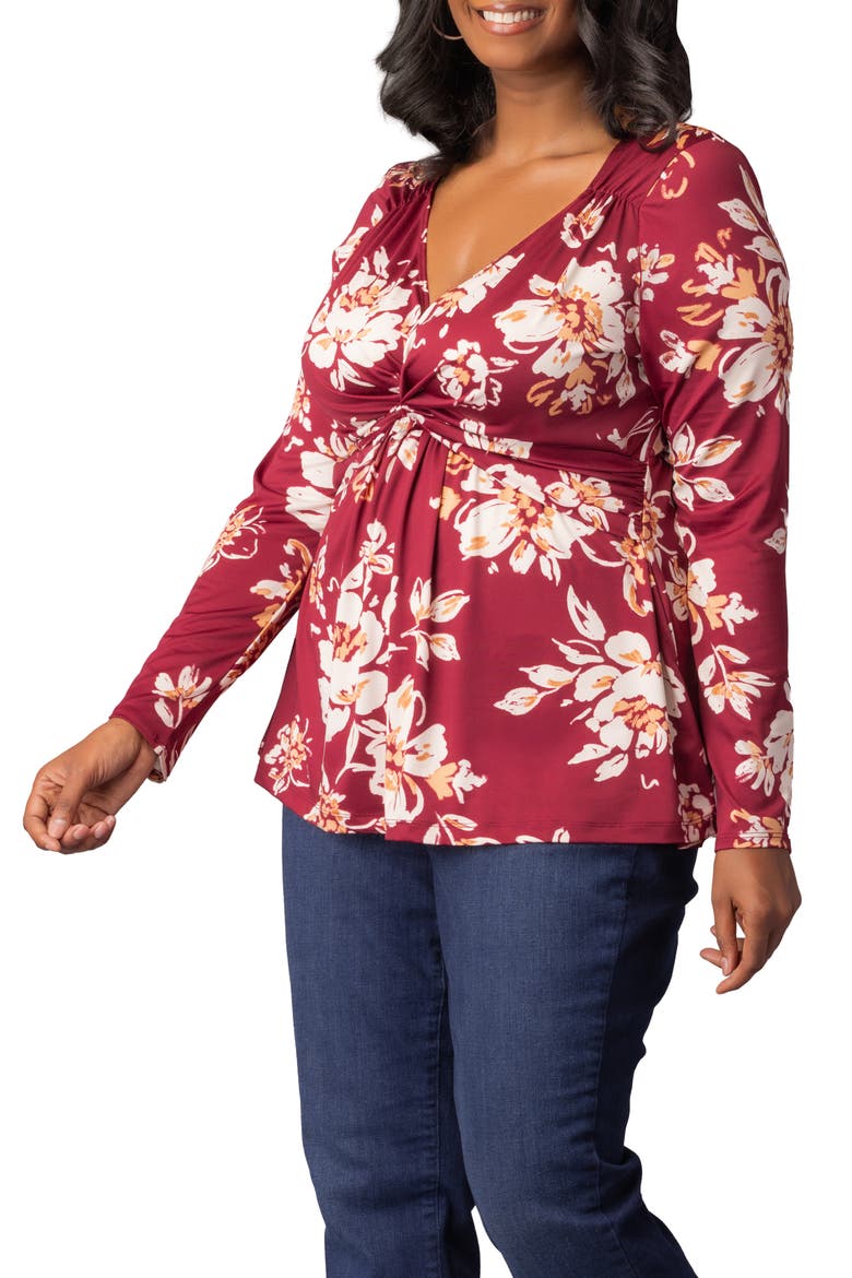 Abigail Long Sleeve Twist Front Top, Alternate, color, RED SCATTERED FLORALS