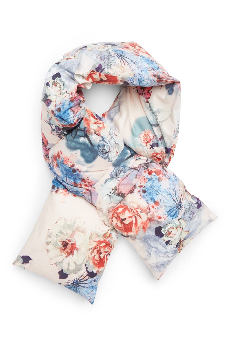 Floral Print Quilted Puffer Scarf, Main, color, PINK