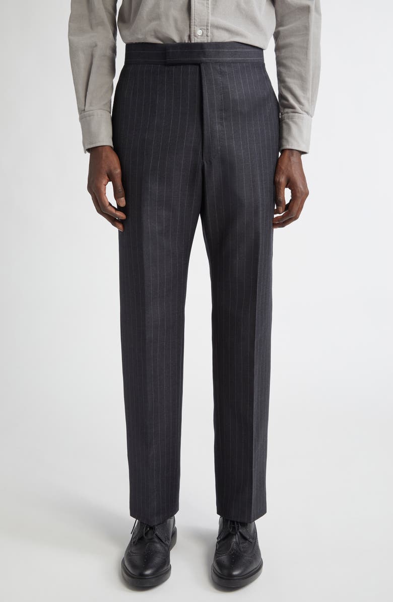 Thom Browne Fit 1 Pinstripe Wool Backstrap Pants, Main, color, Dark Grey