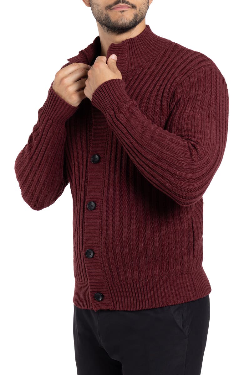 XRAY Stand Collar Cardigan, Alternate, color, Oxblood