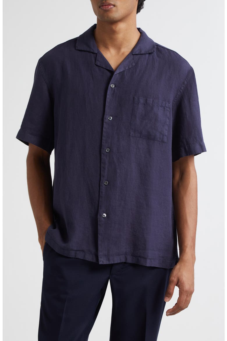 Linen Camp Shirt, Main, color, NAVY