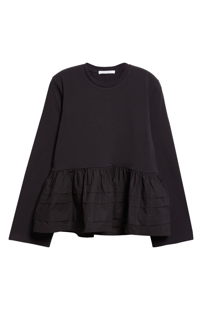 Cecilie Bahnsen Audrey Smocked Long Sleeve Jersey T-Shirt, Alternate, color, Black