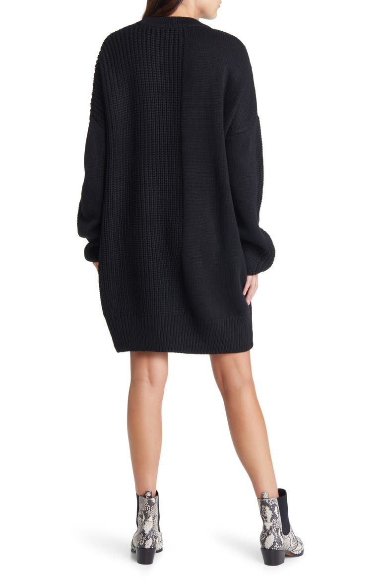 Long Sleeve Contrast Rib Sweater Dress, Alternate, color, BLACK
