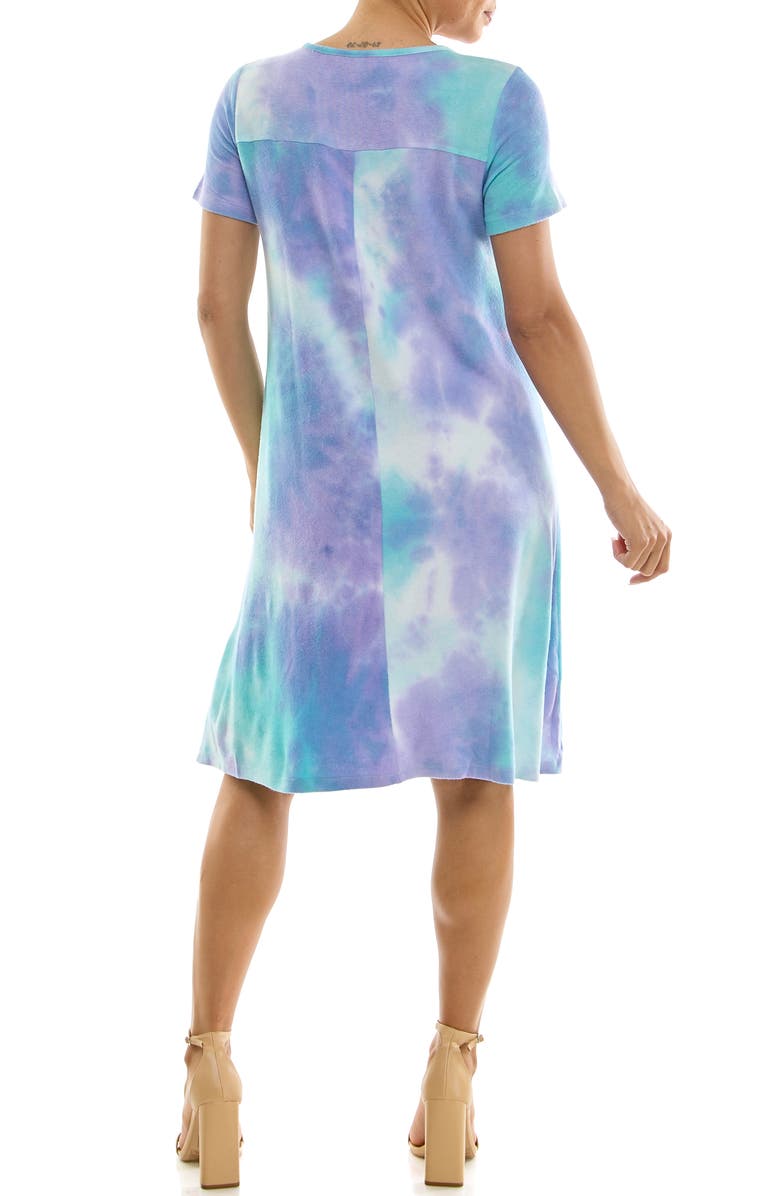 Nina Leonard Tie Dye Trapeze Dress, Alternate, color, Purple Multi