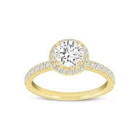 Paloma 14K Yellow Gold Round Cut Lab Grown Diamond Halo Engagement Ring - 1.5 ctw