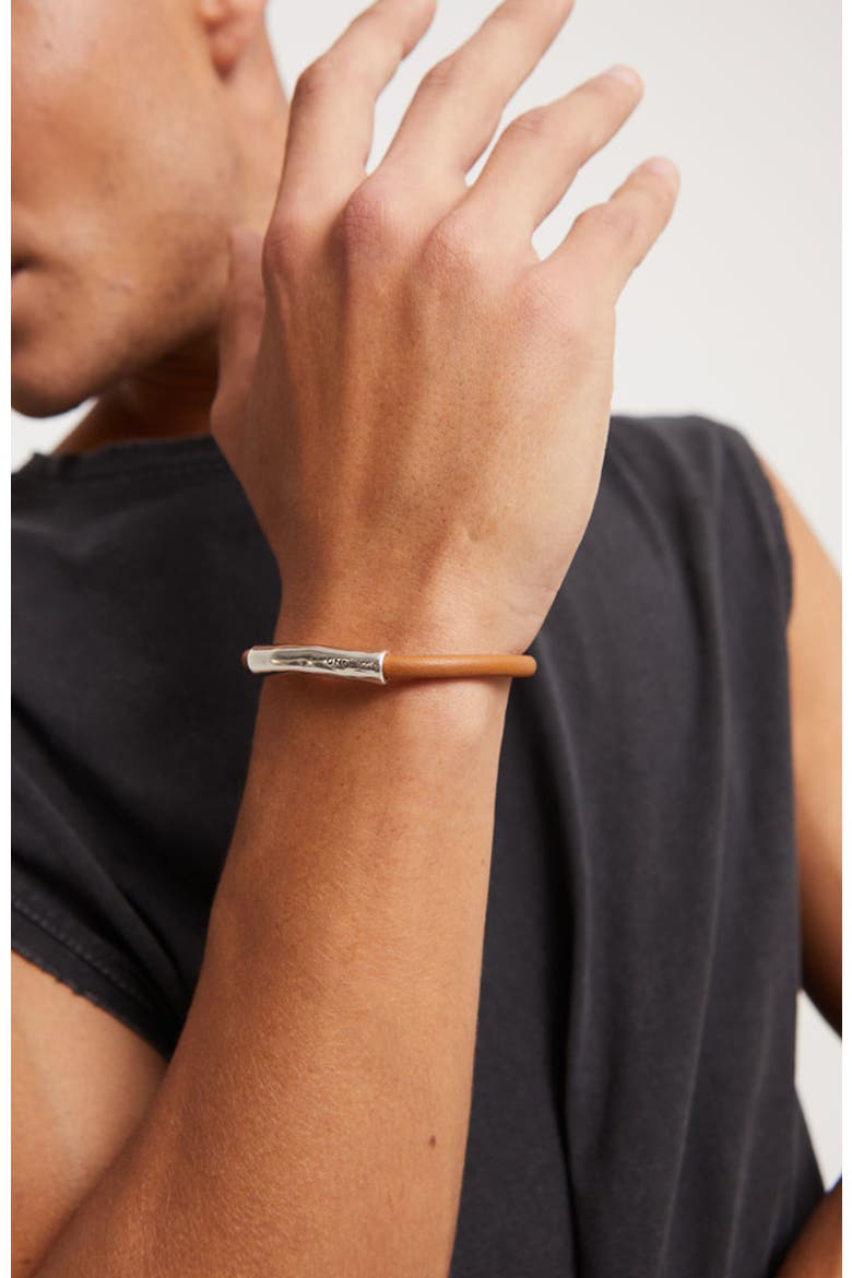 Leather Bracelet with Sterling Silver-Plated Central Detail, Alternate, color, Silver