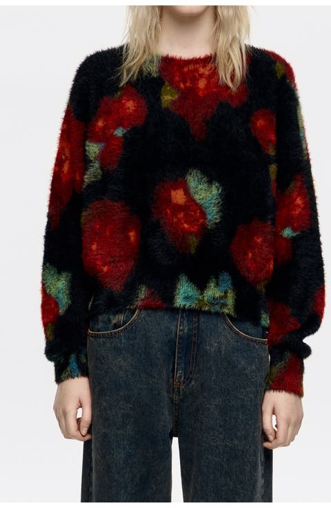Ribbon Roses Fur Balloon Sweater