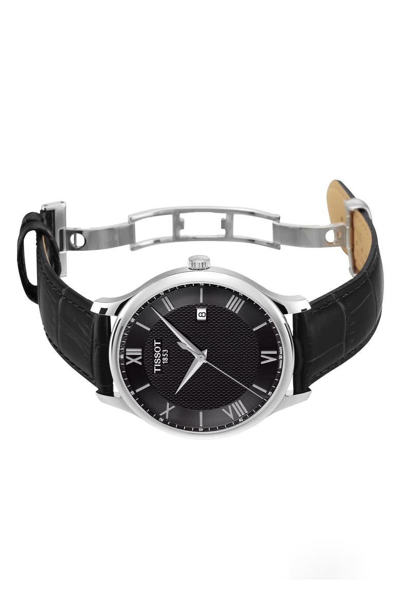 Tissot Tradition Leather Strap Watch, 42mm, Alternate, color, 