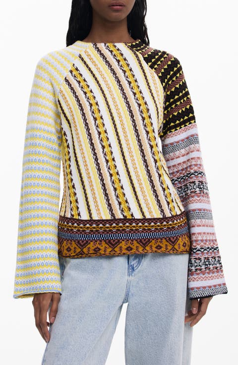 Pieced Mixed Stripe Sweater