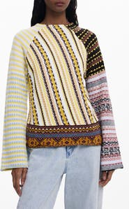 Desigual Pieced Mixed Stripe Sweater