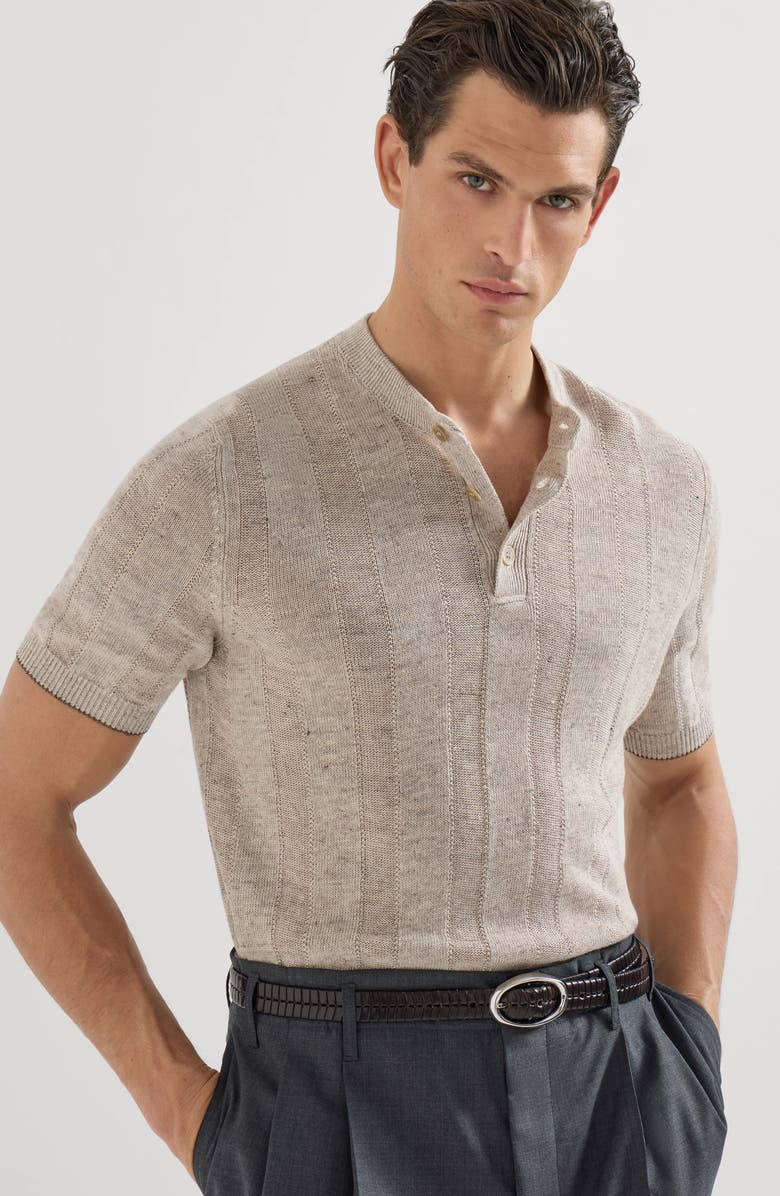 Brunello Cucinelli Henley collar T-shirt, Alternate, color, Sand