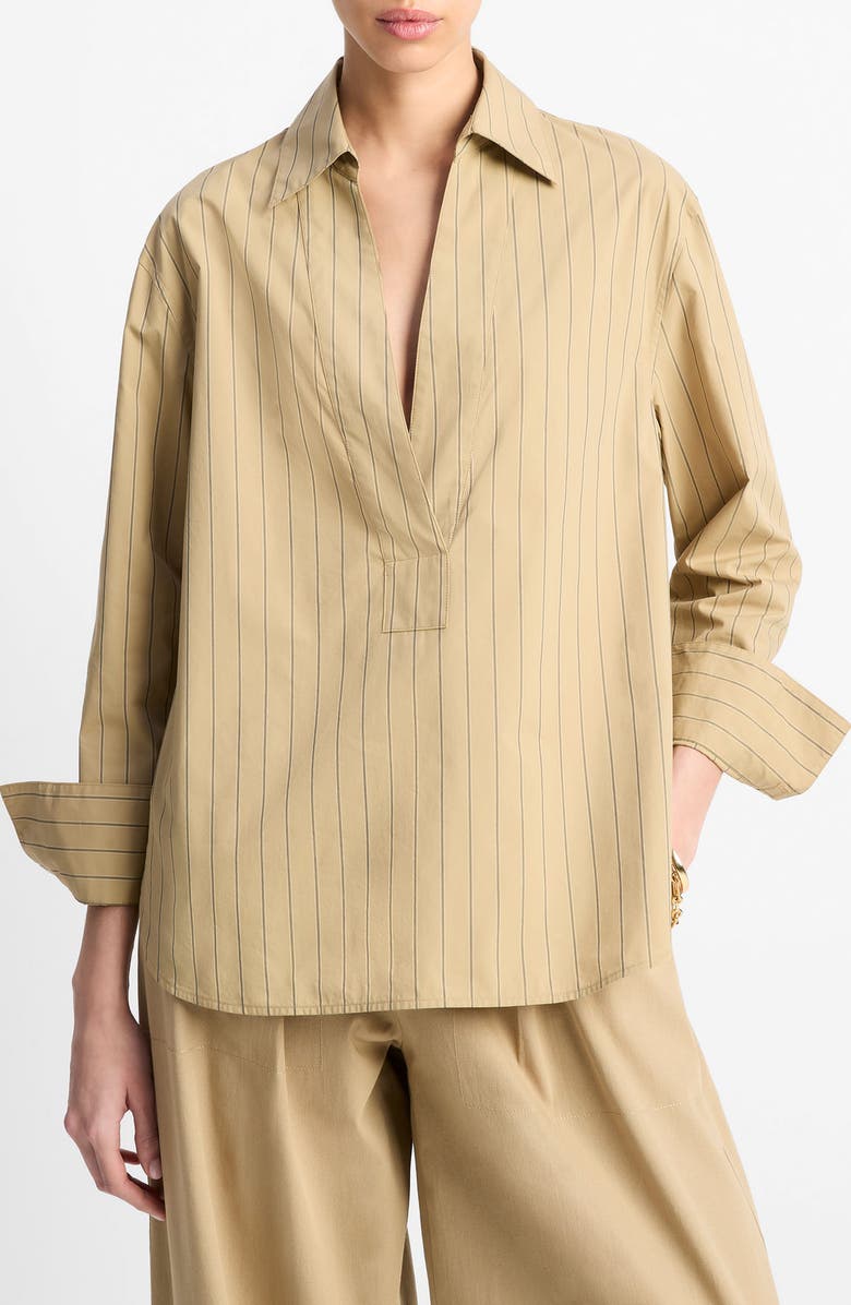 Vince Stripe Relaxed Cotton Popover Shirt, Main, color, Sand Sage