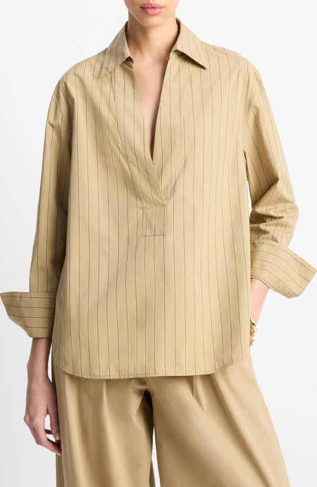 Vince Stripe Relaxed Cotton Popover Shirt