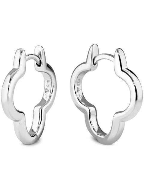 Clover Hoop Earrings in Rhodium Plated Sterling Silver, 18mm