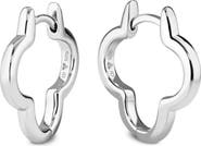 DEVATA Clover Hoop Earrings in Rhodium Plated Sterling Silver, 18mm