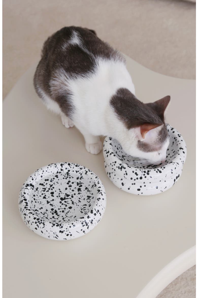 Ink Halo Cat Bowl, Alternate, color, WHITE WITH BLACK INK SPLATTER
