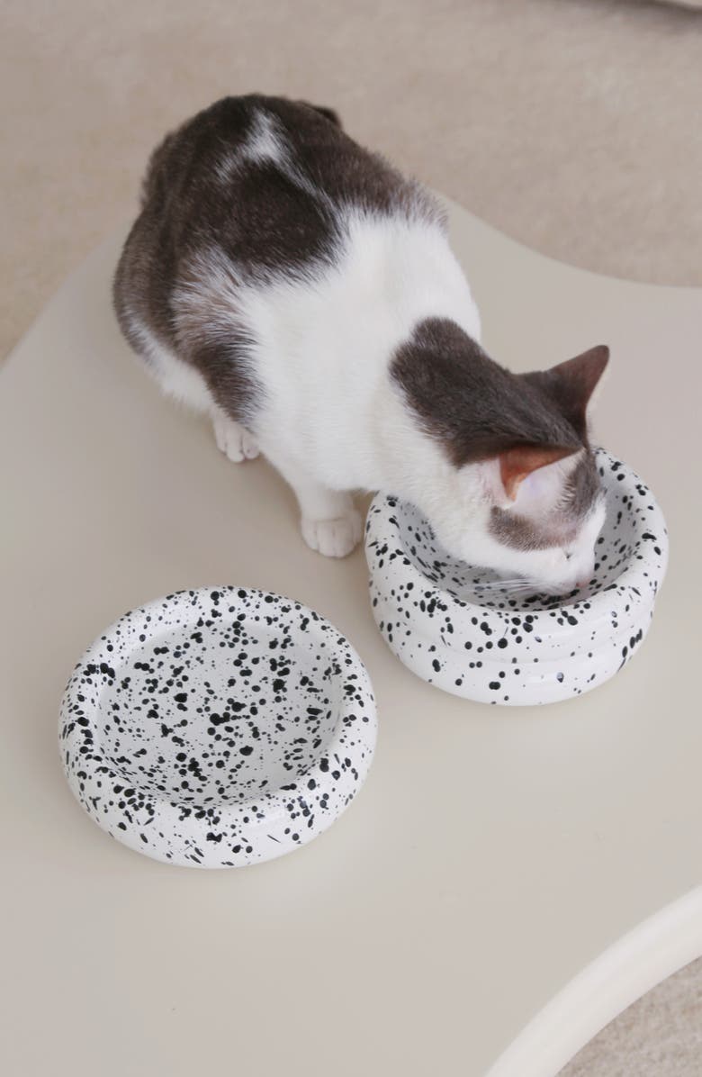 Catenary Ink Halo Cat Bowl, Alternate, color, White With Black Ink Splatter