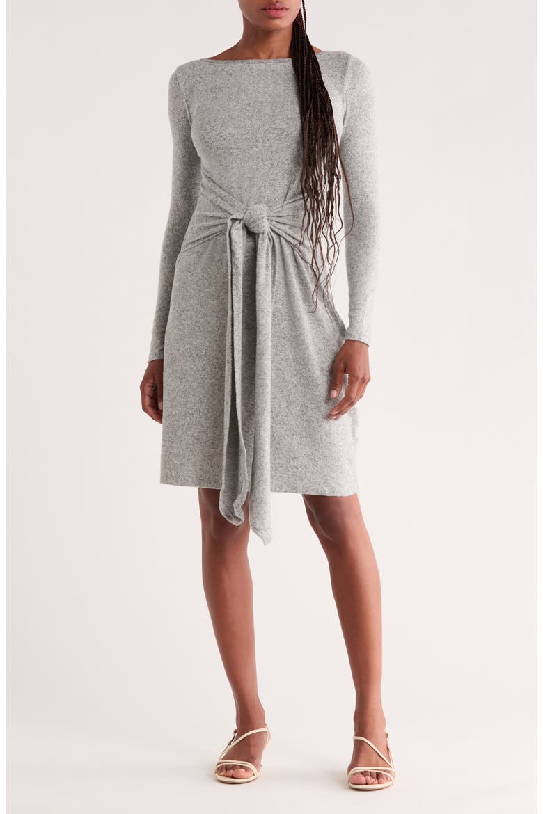 Long Sleeve Wrap Style Dress, Main, color, TWO TONE BLACK