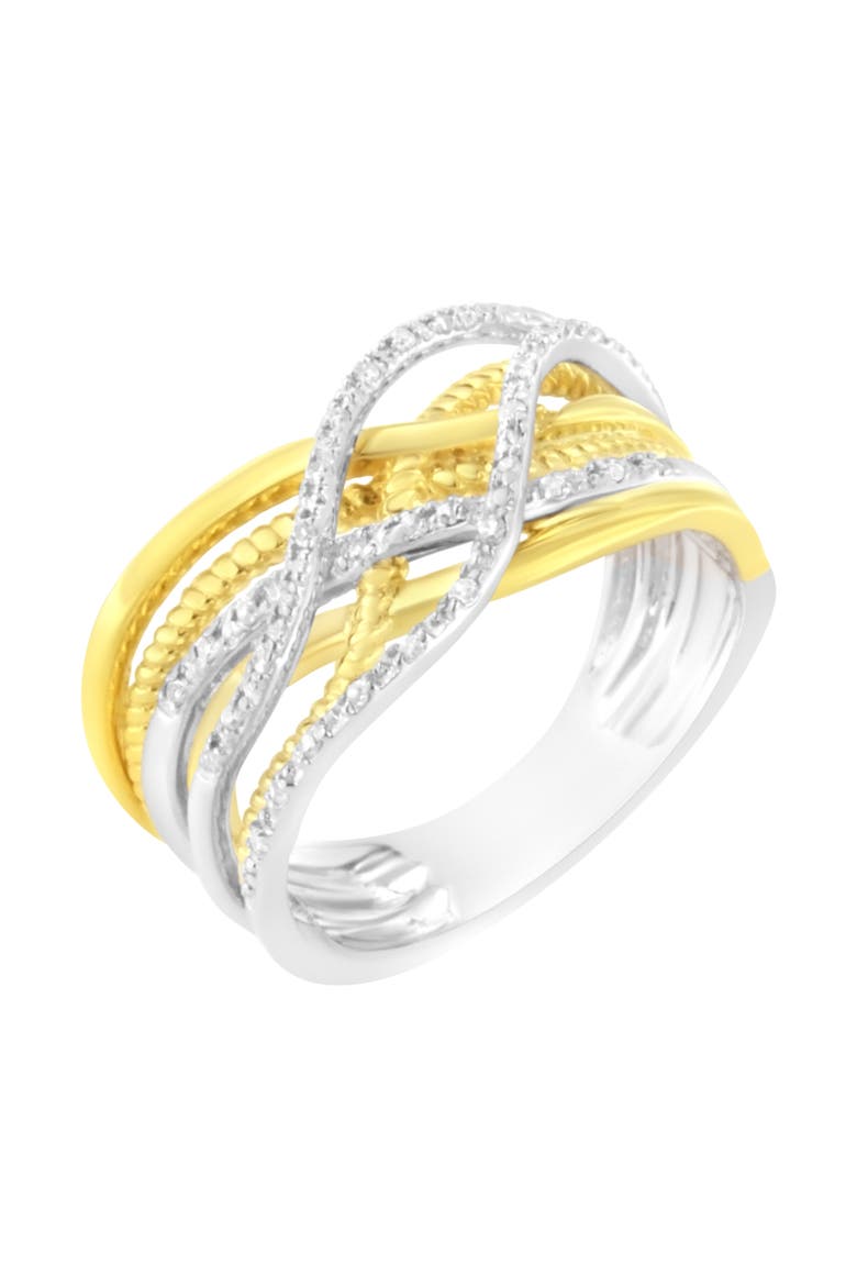10K Gold Over Silver 1/10 Cttw Diamond Multi Row Crossover Ring, Alternate, color, Yellow Gold over Silver