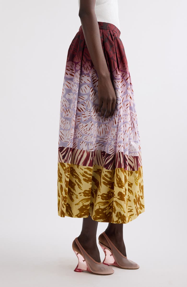 Dries Van Noten Soni Mixed Print A-Line Midi Skirt, Alternate, color, Burgundy