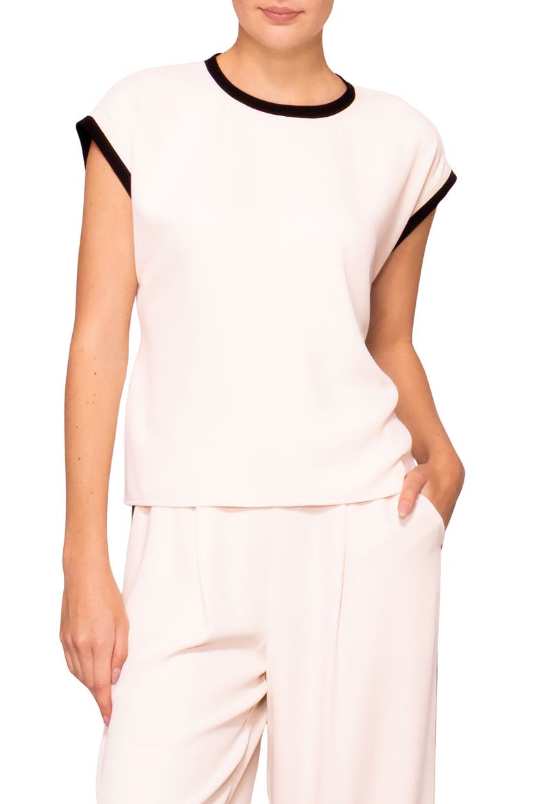 Cap Sleeve Contrast Trim Top, Main, color, BLACK / BONE