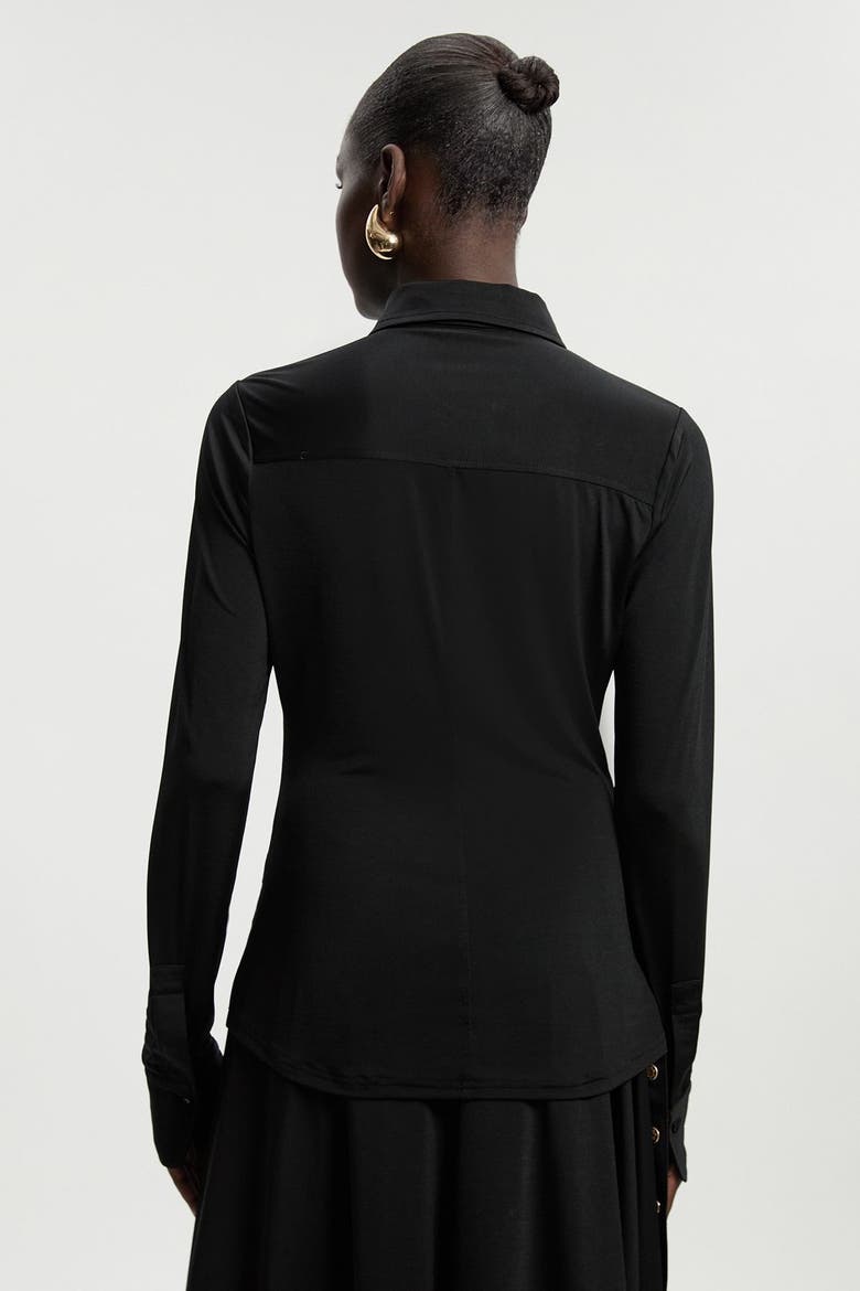 Petite Drapey Crepe Slim Collared Shirt, Alternate, color, Black