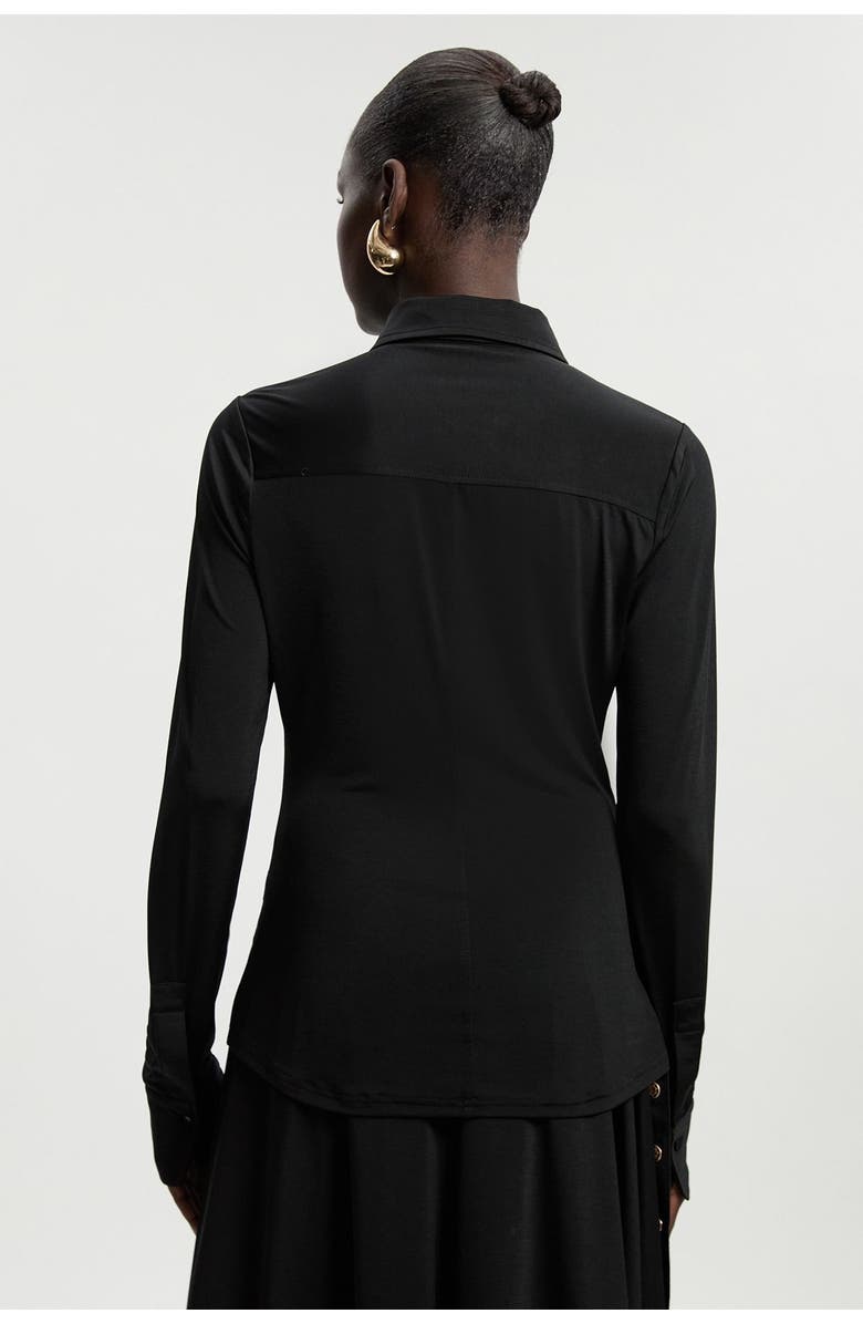 Karen Millen Petite Drapey Crepe Slim Collared Shirt, Alternate, color, Black
