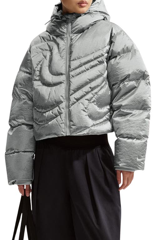 Nike Swoosh Series Water Resistant Therma-fit Oversize Down Puffer Jacket In Gray